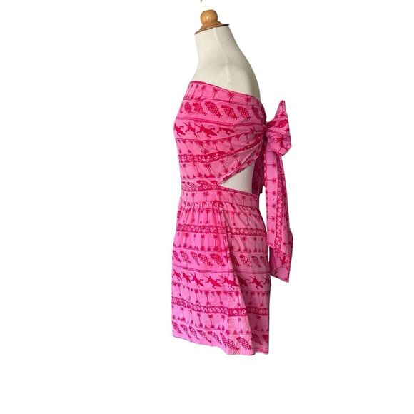 Vintage Java Wraps Pink Batik Sleeveless Romper with Bow - Medium - Picture 9 of 10